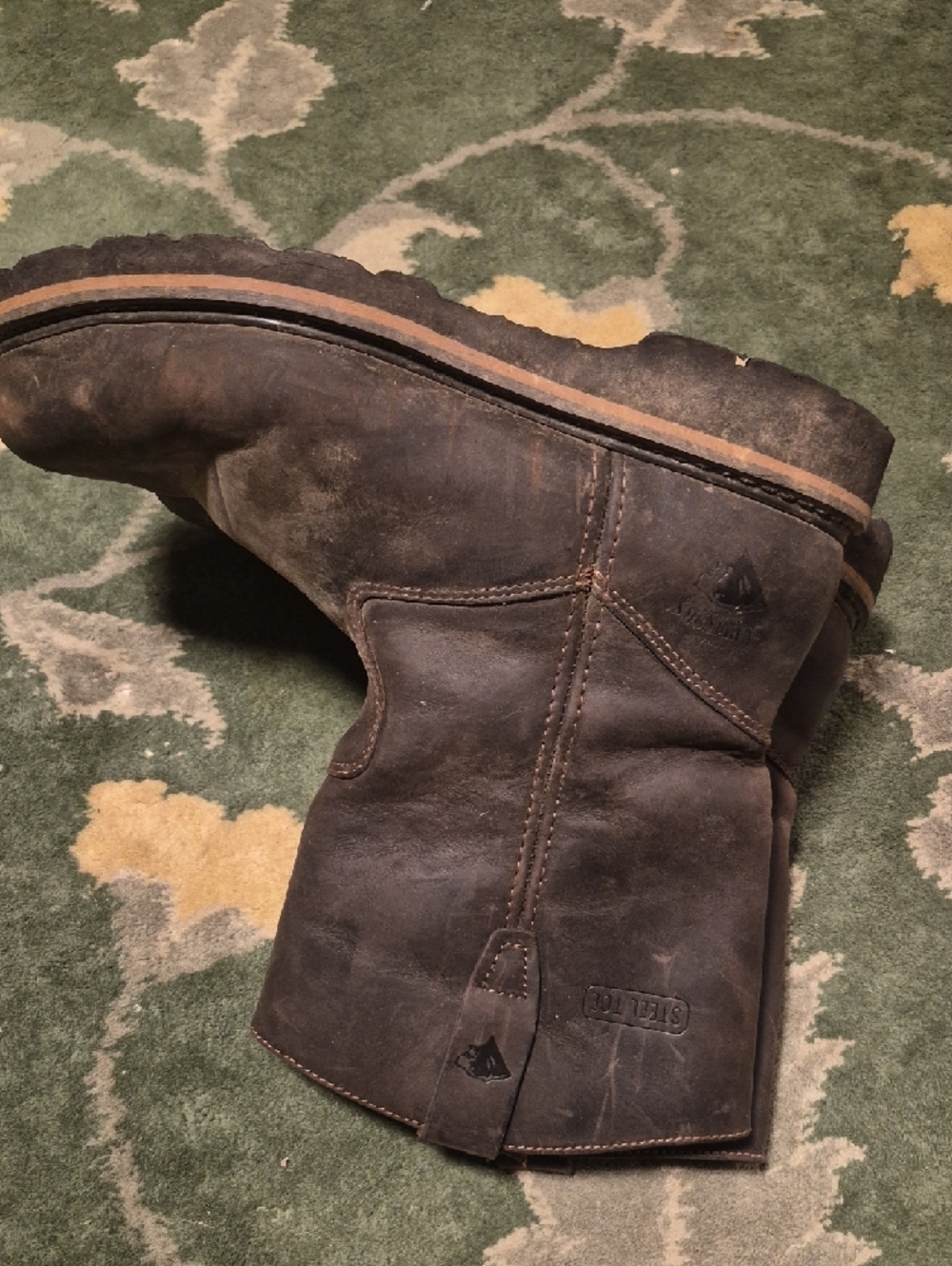 Men's Brown Leather Pull-On Work Boots - Picture 5 of 14